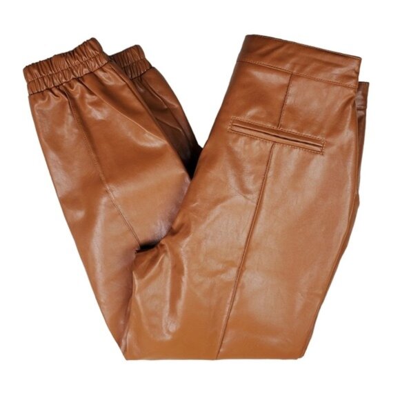Nasty Gal Womens Tan Faux Leather Jogger Pants Size 6 NWT - Picture 1 of 5